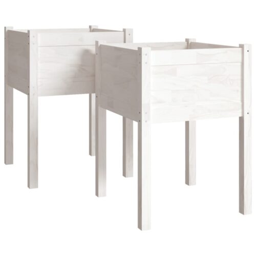 Garden Planters 2pcs White 50x50x70cm Solid Pinewood