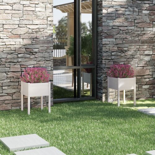 Garden Planters 2pcs White 50x50x70cm Solid Pinewood - Image 2