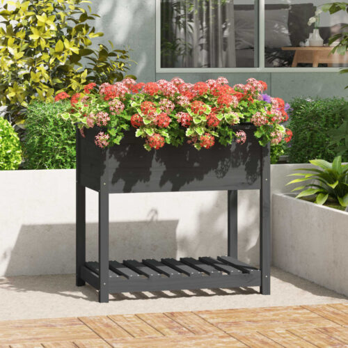 Planter with Shelf Grey 82.5x54x81cm Solid Wood Pine - Image 2