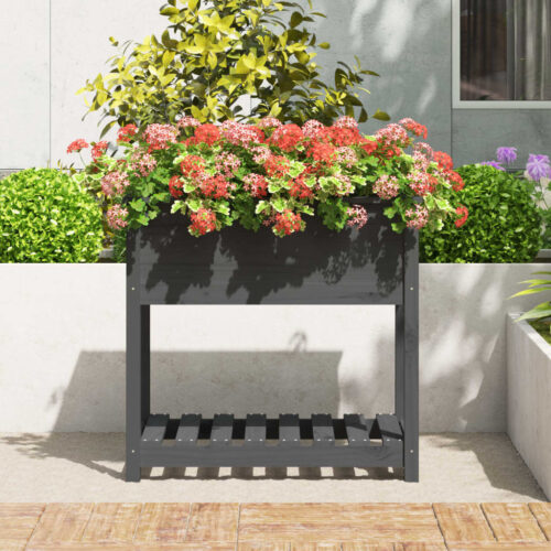 Planter with Shelf Grey 82.5x54x81cm Solid Wood Pine - Image 3