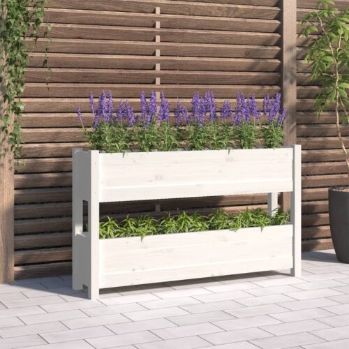 Planter White 112x25x66cm Solid Wood Pine - Image 2