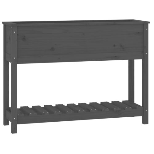 Planter with Shelf Grey 111.5x34.5x81cm Solid Wood Pine