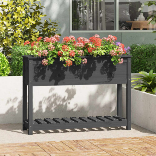 Planter with Shelf Grey 111.5x34.5x81cm Solid Wood Pine - Image 2