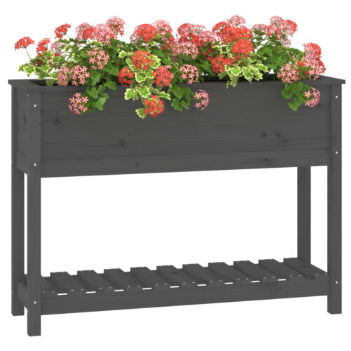 Planter with Shelf Grey 111.5x34.5x81cm Solid Wood Pine - Image 4