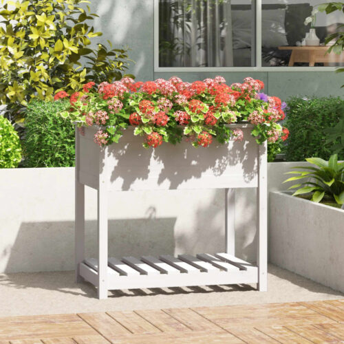 Planter with Shelf White 82.5x54x81cm Solid Wood Pine - Image 2