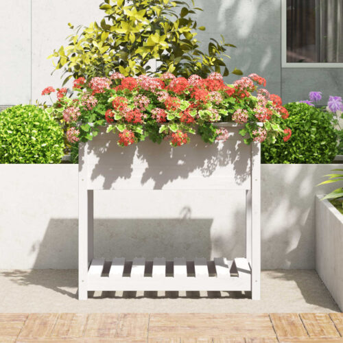 Planter with Shelf White 82.5x54x81cm Solid Wood Pine - Image 3