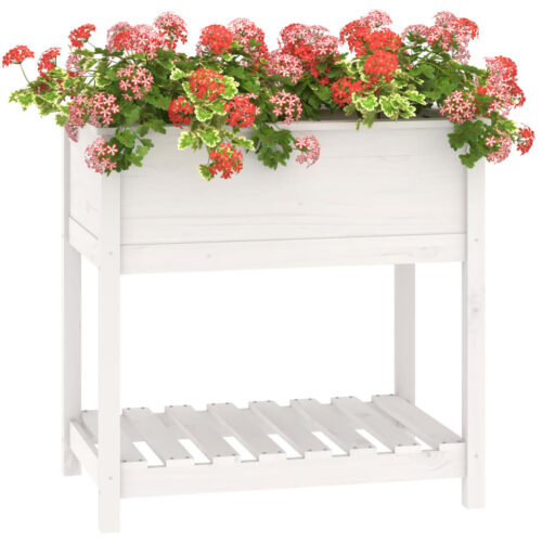 Planter with Shelf White 82.5x54x81cm Solid Wood Pine - Image 4