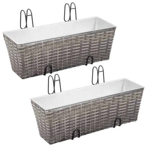 Balcony Raised Beds 2pcs 50cm Grey Poly Rattan - Image 2