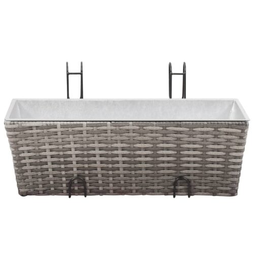 Balcony Raised Beds 2pcs 50cm Grey Poly Rattan - Image 3