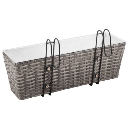 Balcony Raised Beds 2pcs 50cm Grey Poly Rattan - Image 4