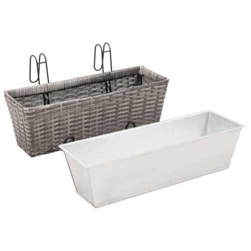 Balcony Raised Beds 2pcs 50cm Grey Poly Rattan - Image 6