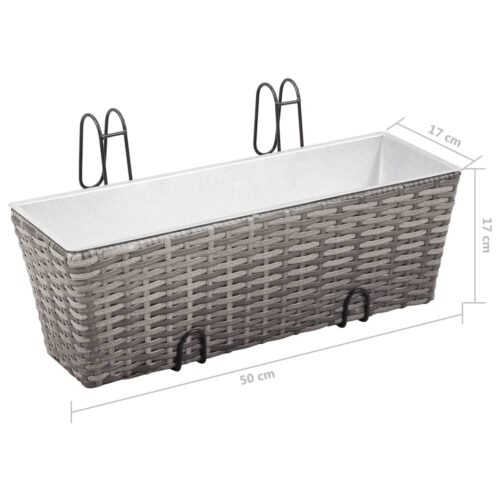 Balcony Raised Beds 2pcs 50cm Grey Poly Rattan - Image 8