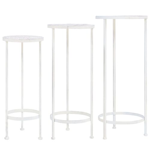 Plant Stand Set 3 Pieces Vintage Style Metal Antique White - Image 2