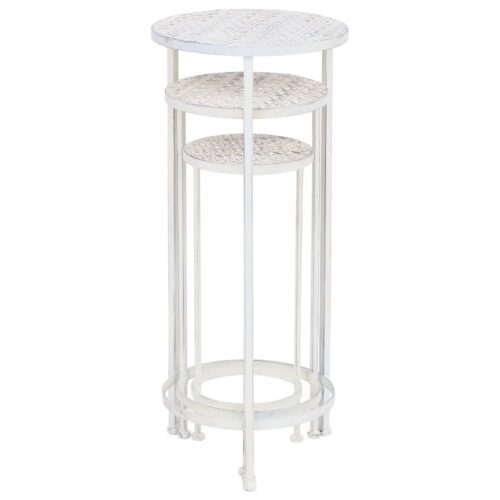 Plant Stand Set 3 Pieces Vintage Style Metal Antique White - Image 5