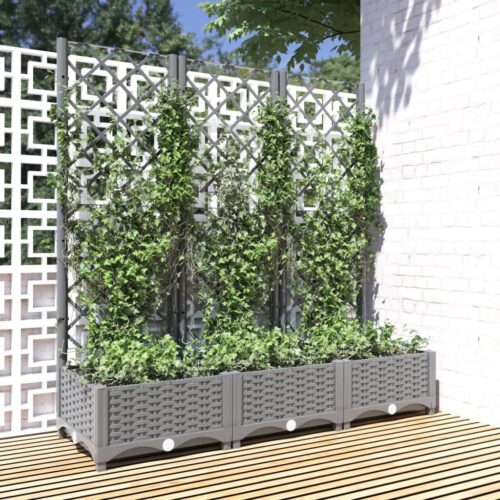 Garden Planter with Trellis Grey 120x40x121.5cm PP - Image 2