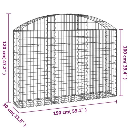 Arched Gabion Basket 150x30x100/120cm Galvanised Iron - Image 5