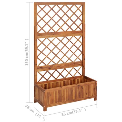 Raised Bed with Trellis 85x38x150cm Solid Acacia Wood - Image 8