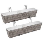 2x Balcony Raised Garden Baskets Beds Rattan Herbs Flower Box Pots Planter 80cm