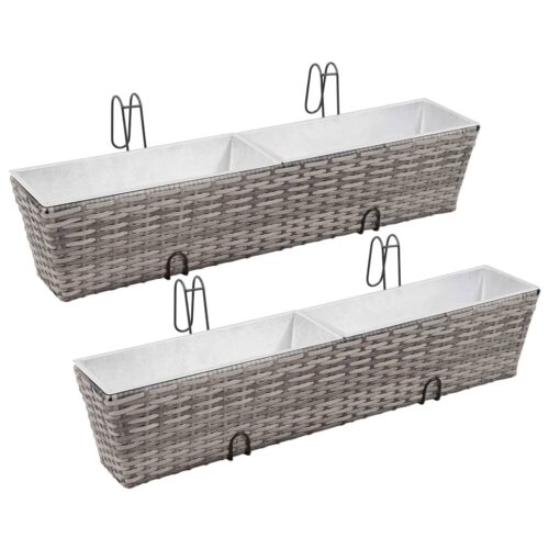 2x Balcony Raised Garden Baskets Beds Rattan Herbs Flower Box Pots Planter 80cm