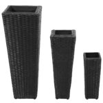 3 Rattan Flower Raised Beds Black