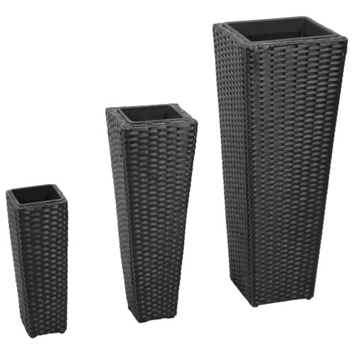3 Rattan Flower Raised Beds Black - Image 2