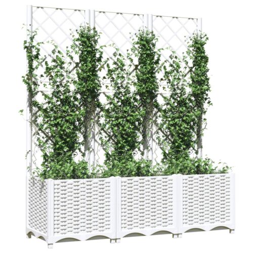 Garden Planter with Trellis White 120x40x136cm PP - Image 3