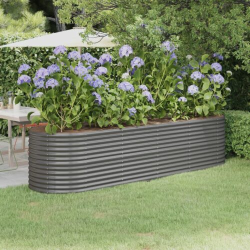 Garden Raised Bed Powder-Coated Steel 296x80x68cm Grey - Image 2