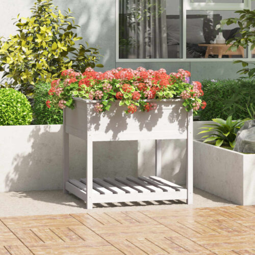 Planter with Shelf White 82.5x82.5x81cm Solid Wood Pine - Image 2