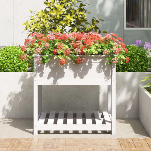 Planter with Shelf White 82.5x82.5x81cm Solid Wood Pine - Image 3