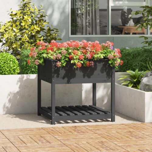 Planter with Shelf Grey 82.5x82.5x81cm Solid Wood Pine - Image 2