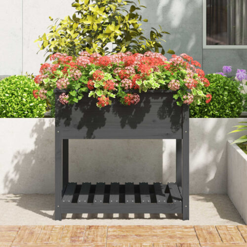Planter with Shelf Grey 82.5x82.5x81cm Solid Wood Pine - Image 3