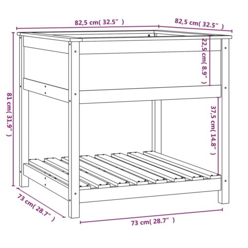 Planter with Shelf Grey 82.5x82.5x81cm Solid Wood Pine - Image 8