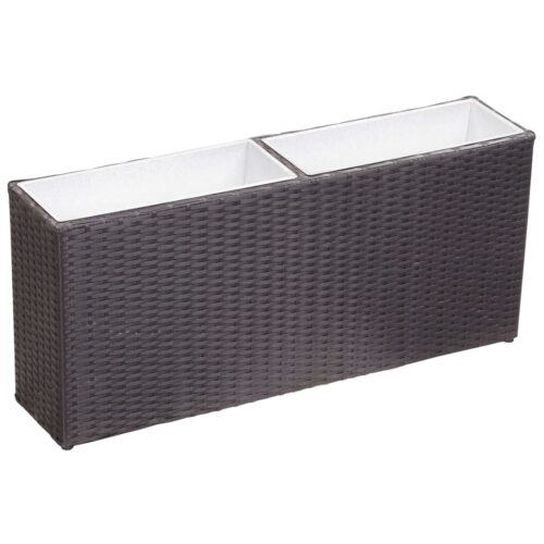 Garden Raised Bed with 2 Pots 90x20x40cm Poly Rattan Black - Image 2