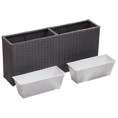 Garden Raised Bed with 2 Pots 90x20x40cm Poly Rattan Black - Image 5