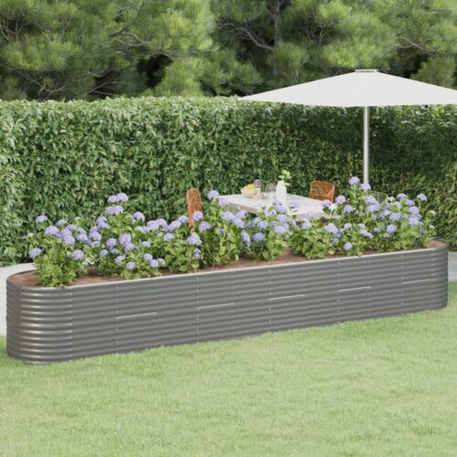 Garden Raised Bed Powder-Coated Steel 440x80x68cm Grey - Image 2