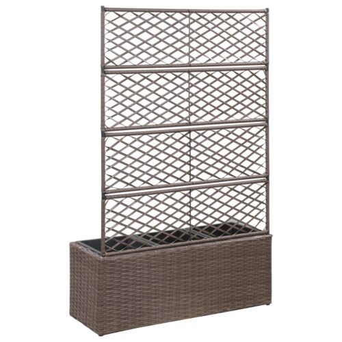 Raised Trellis Garden Bed Planter Flowers Plants Box 3 Pots Wicker Rattan Brown 83x30x130cm - Image 3
