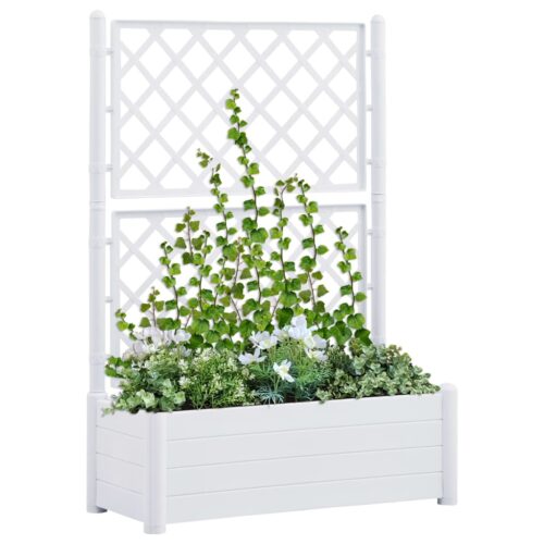 Garden Planter with Trellis 100x43x142cm PP White - Image 2
