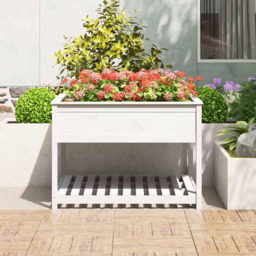 Planter with Shelf White 111.5x111.5x81cm Solid Wood Pine - Image 3