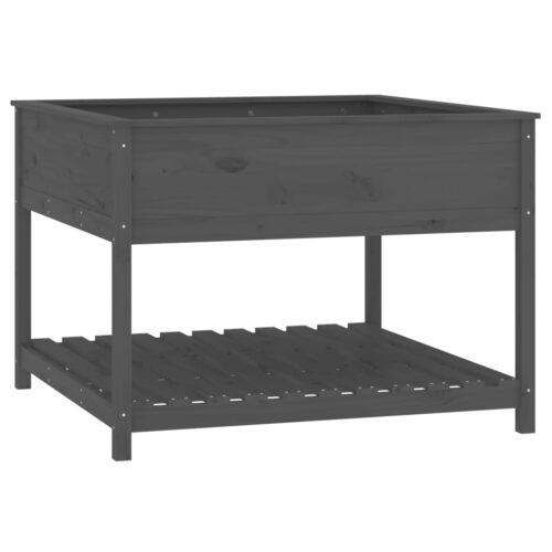Planter with Shelf Grey 111.5x111.5x81cm Solid Wood Pine