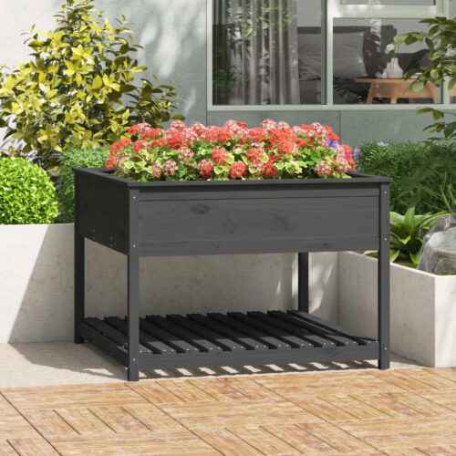 Planter with Shelf Grey 111.5x111.5x81cm Solid Wood Pine - Image 2