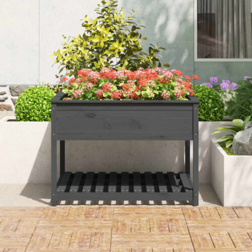 Planter with Shelf Grey 111.5x111.5x81cm Solid Wood Pine - Image 3