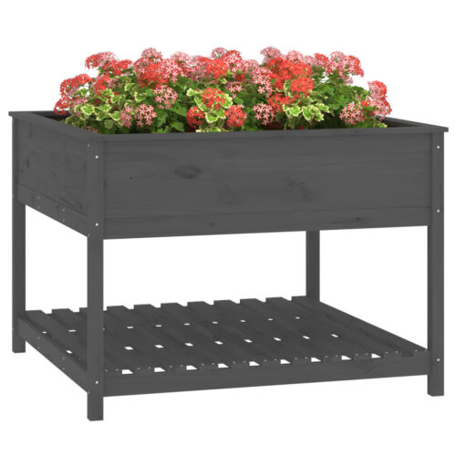 Planter with Shelf Grey 111.5x111.5x81cm Solid Wood Pine - Image 4