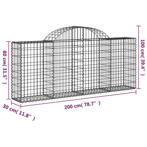 Arched Gabion Baskets 2pcs 200x30x80/100cm Galvanised Iron - Image 6