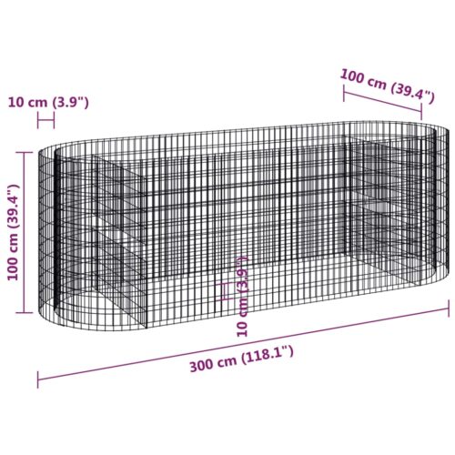 Gabion Raised Bed Galvanised Iron 300x100x100cm - Image 8
