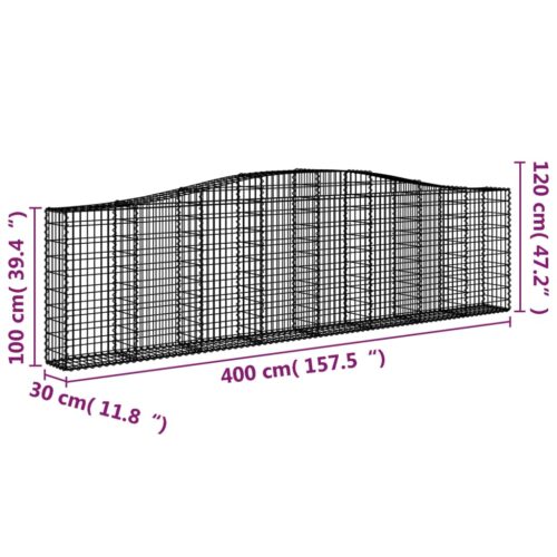 Arched Gabion Basket 400x30x100/120cm Galvanised Iron - Image 5