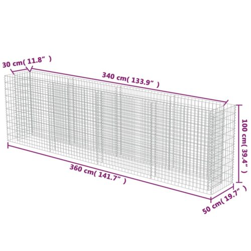 Gabion Raised Bed Galvanised Steel 360x50x100cm - Image 8