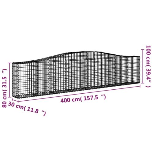 Arched Gabion Baskets 2pcs 400x30x80/100cm Galvanised Iron - Image 6