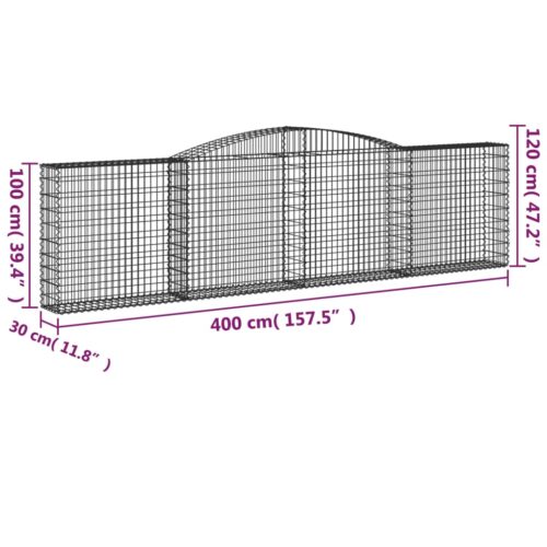 Arched Gabion Baskets 2pcs 400x30x100/120cm Galvanised Iron - Image 6
