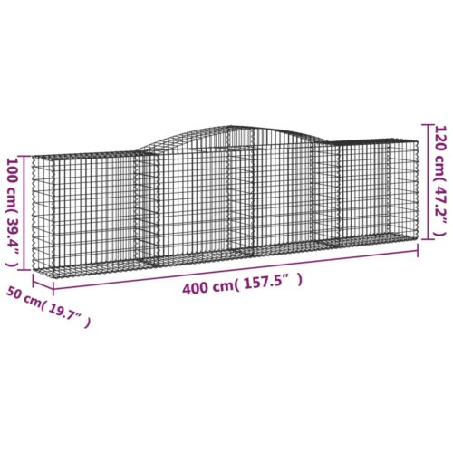Arched Gabion Baskets 3pcs 400x50x100/120cm Galvanised Iron - Image 6