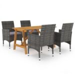 5-Piece Garden Dining Set Grey
